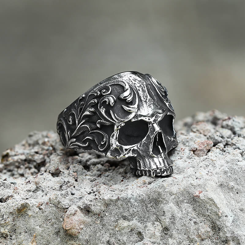 GTHIC Vintage Pattern Stainless Steel Skull Ring