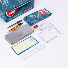 9 Piece Math Set with Metal Compasses
