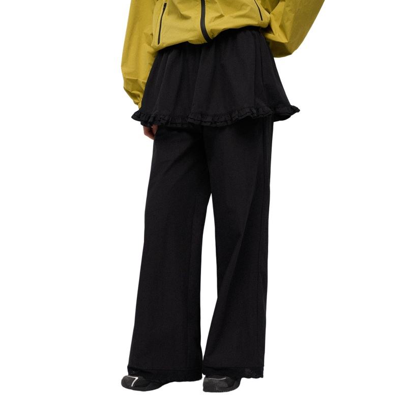 Niche Fashion Retro Street Style Ruffled Straight Summer Anti-Wrinkle Anti-Static Breathable Mid Elastic Slight Stretch Casual