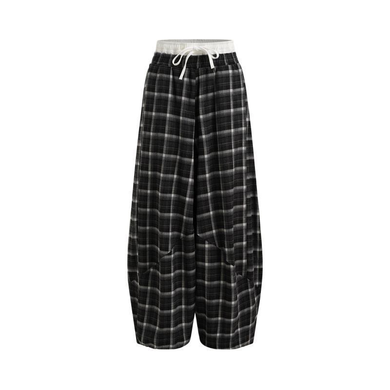 Men's Checkered Casual Baggy Pants Elastic Waist Anti-Wrinkle UV Protection Lightweight Garment Dyed Nylon/Cotton Summer