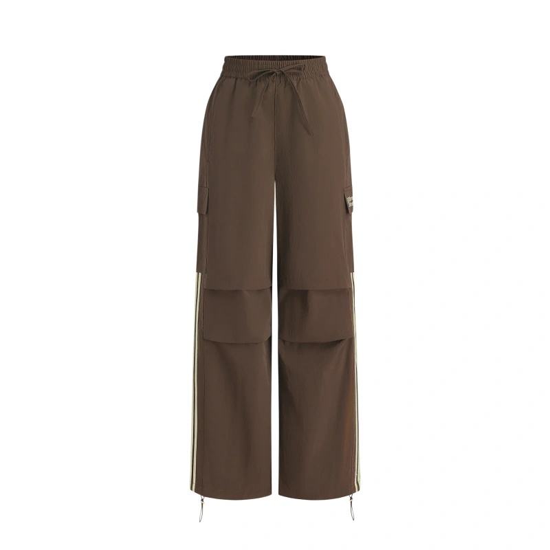 Unisex Garment Dyed Lightweight Elastic Waist Casual Cargo Pants Parachute Streetwear Pockets