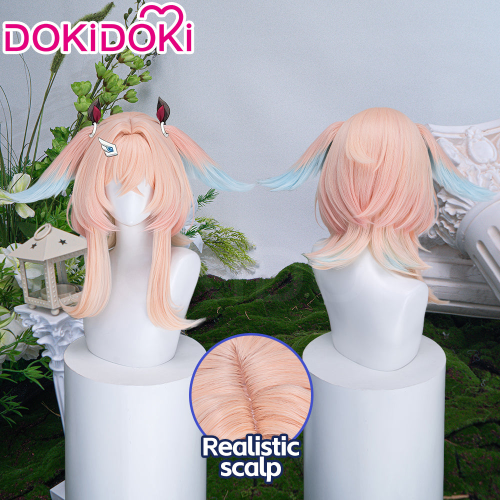 DokiDoki Game Genshin Impact Cosplay Linnea Wig Long Curly Pink Blue Gradient Hair Augur of Wonders
