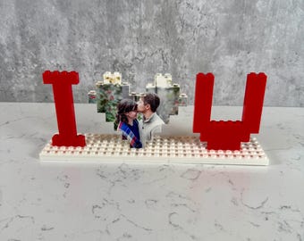 lilidesigners Custom I Love You Brick Puzzle | Personalized Heart Photo Gift | Romantic Building Block...