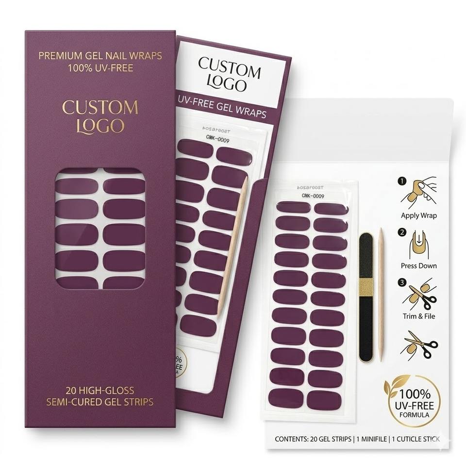 Foshan Mino Research Biotechnology Co., Ltd. Wholesale Thin Shiny Deep Plum Purple UV-Free Gel Nail Wraps Hema-Free High Gloss...