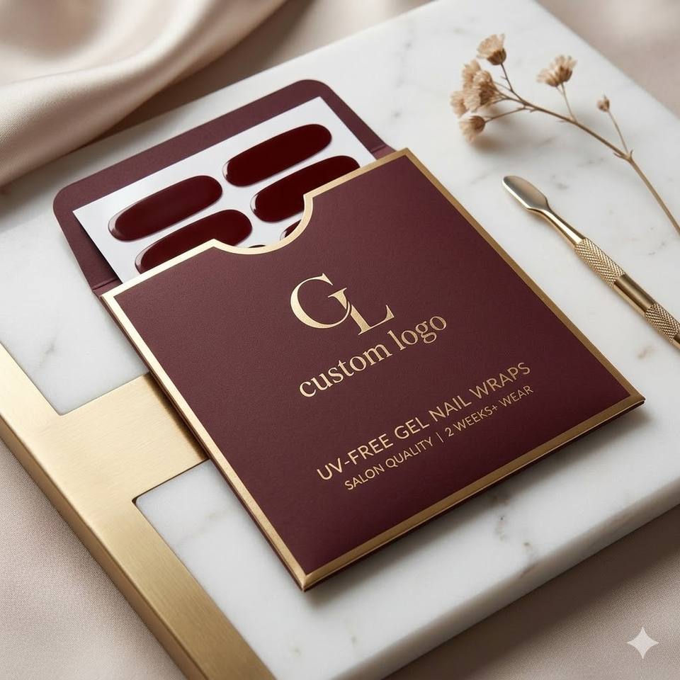 Foshan Mino Research Biotechnology Co., Ltd. Wholesale Burgundy Red UV-Free Gel Nail Wraps Hema-Free Salon Quality Deep Wine Private...
