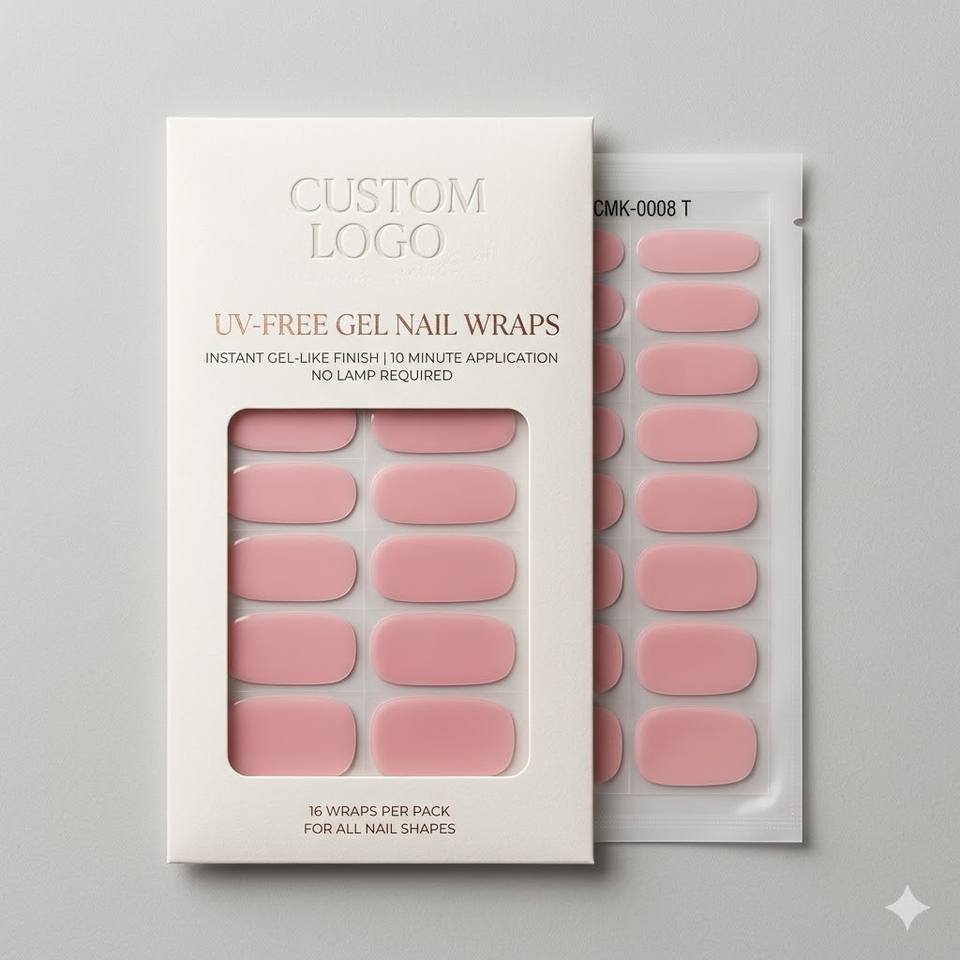 Wholesale Nude Pink Solid Color UV-Free Gel Nail Wraps Hema-Free Jelly Texture Salon Grade Private Label 14-Day Wear No Lamp