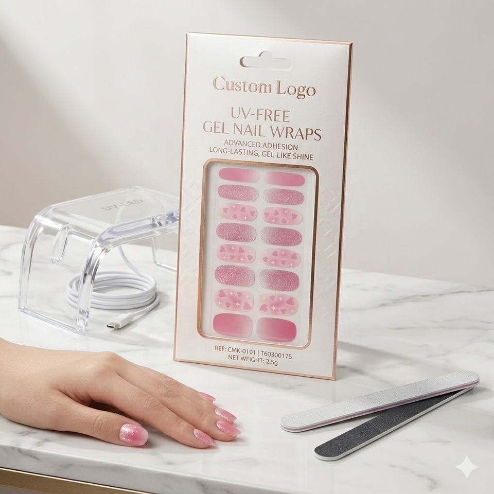 Litchea Valentine Edition Pink Heart Gradient UV-Free Self-adhesive Gel Nail Wraps Wholesale Hema-Free Glitter Ombre Salon