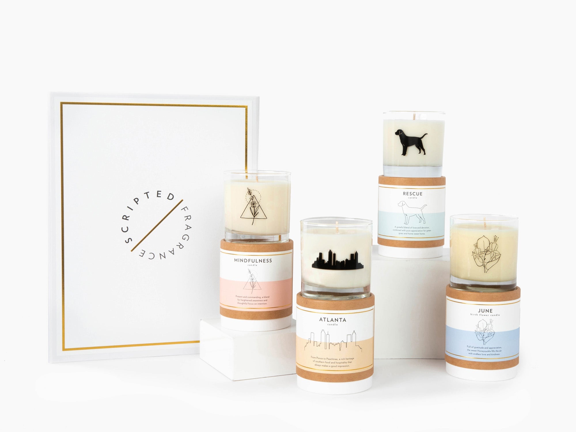 Scripted Fragrance Personalized Candle Gift Set | Create Your Own - 4 Reusable Rocks Glass Soy Candles
