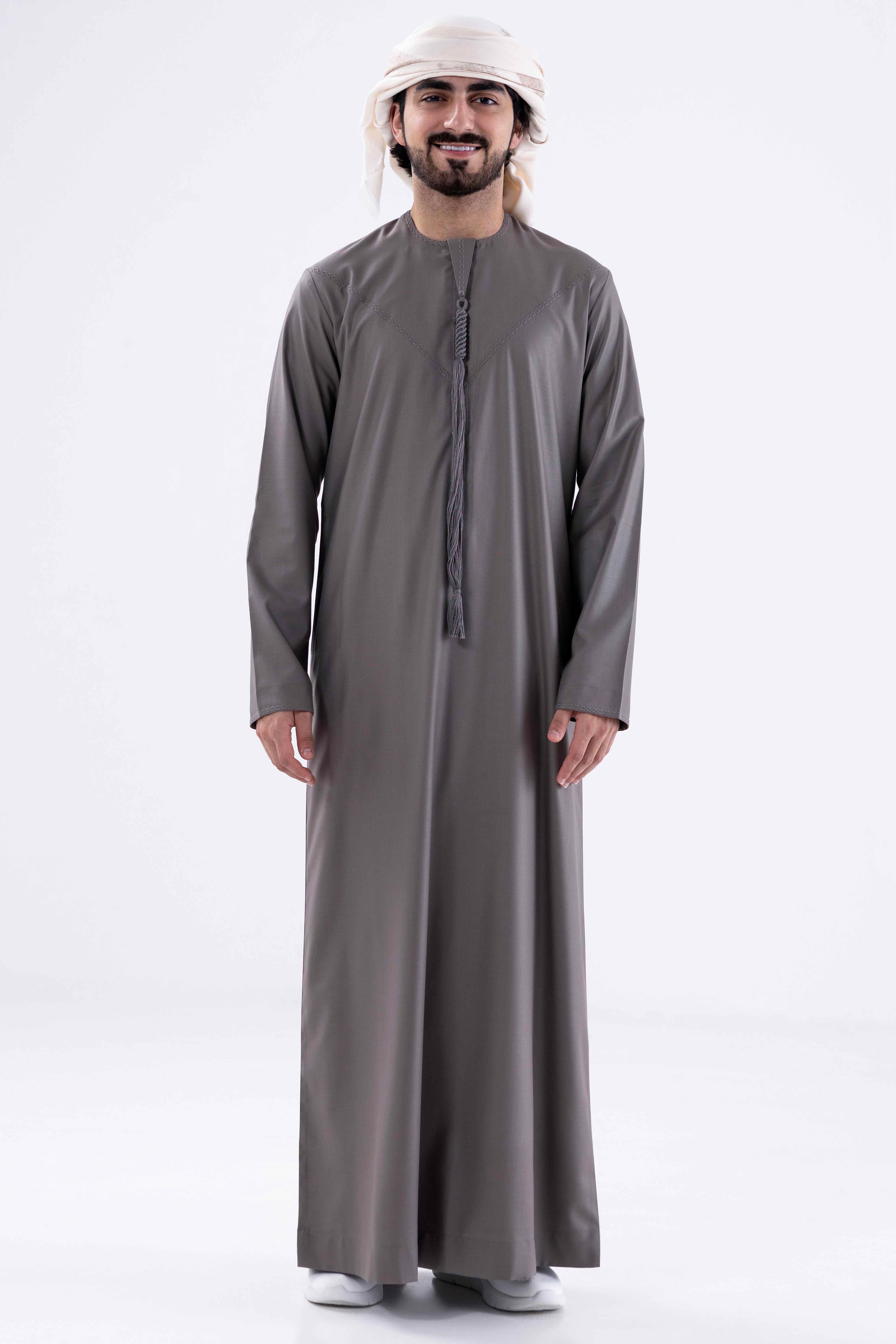 Al Telal Gents Fashion LLC Winter Kandora – Grey (Normal Tarboosh)