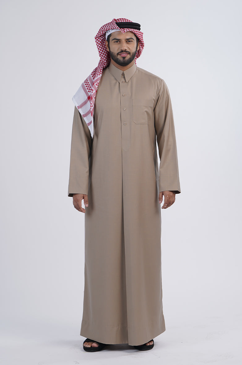 Formal Colored Winter Thobe| Qatari collar snap with regular sleeves