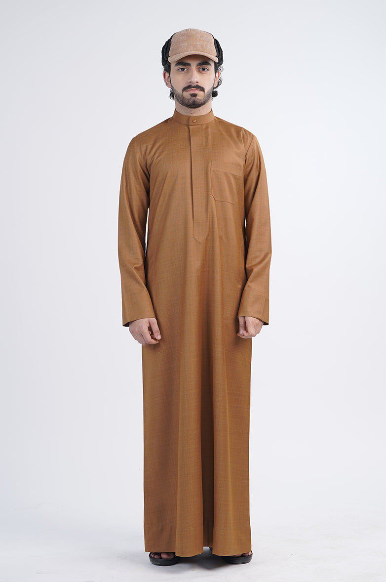 Casual Winter Thobe | Concealed Zipper & Designer Trim Fabric