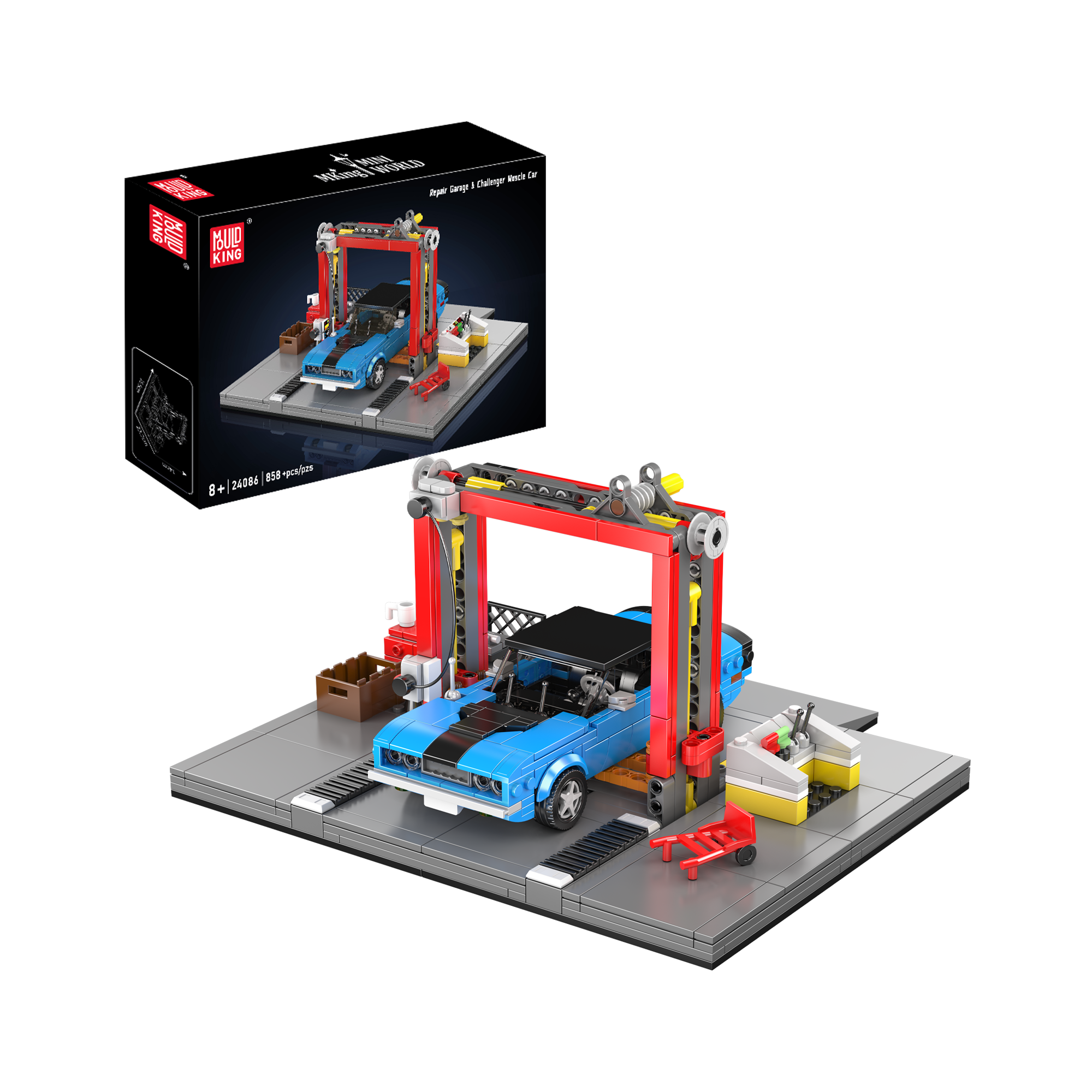 Mould King 24086 Garage Workshop & Challenger Muscle Car Building Set | 858 Pcs