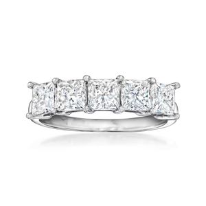 14K White Gold Five-Stone Ring Princess-Cut Lab-Grown Diamonds Exquisite Diamond Jewelry Sophisticated Choice Elegance Wholesale