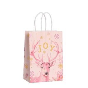 Christmas tote  Pink bag Shopping bag kraft paper  party candy gift Food delivery  Birthday gift storage bag