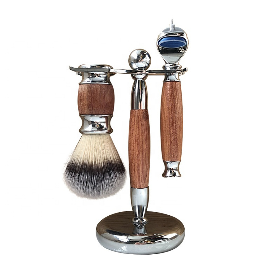 Hot Selling Wooden Rosewood Metal Handle Hair Shaving Kit Mens Razor Set