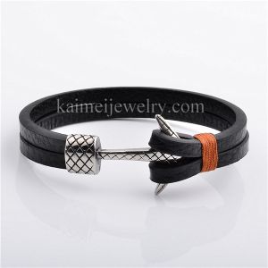 Fashion Customize Jewelry Wholesale High Quality Leather Handmade Stainless Steel Anchor Bracelet