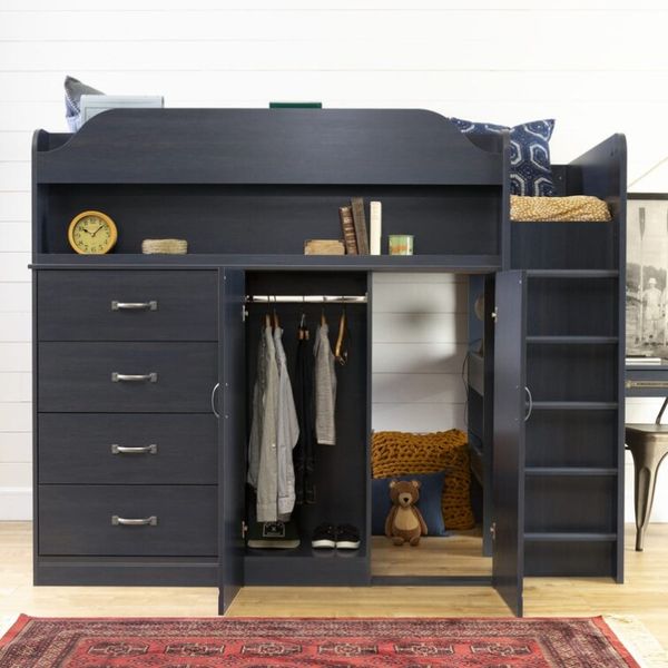 Bedroom Furniture Manufacturer Multi-functional Space Saving 5 Drawer Loft Bed with Bookcase