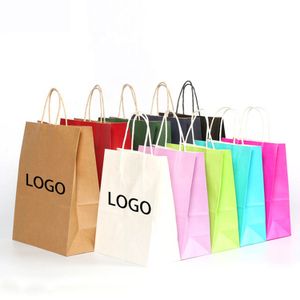 Wholesale Brown Kraft Paper Bag Accept Custom Printing Stock Gift Bag Fast Food Take Away Twisted Handle Shopping Bag