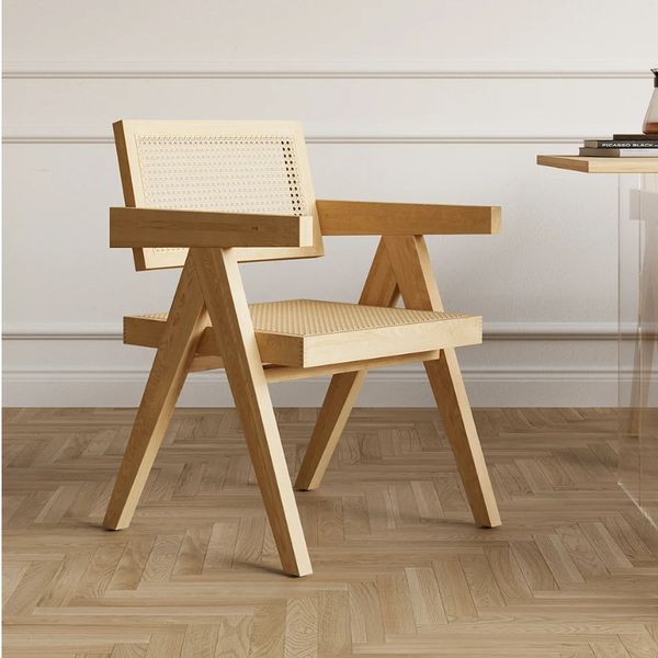 Fashion Wooden Dining Room Restaurant Chair  Rattan Furniture Luxury Style Chair