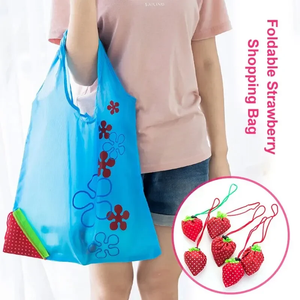 Hot Sale Large Strawberry Shaped Eco-Friendly Polyester Tote Bag Reusable Folding Nylon RPET Shopping Bag Travel Grocery