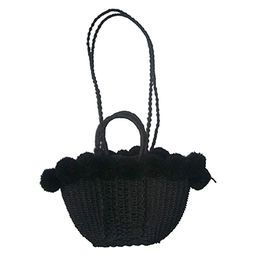 Ladies' fashion straw bag with paper straw and black pompom
