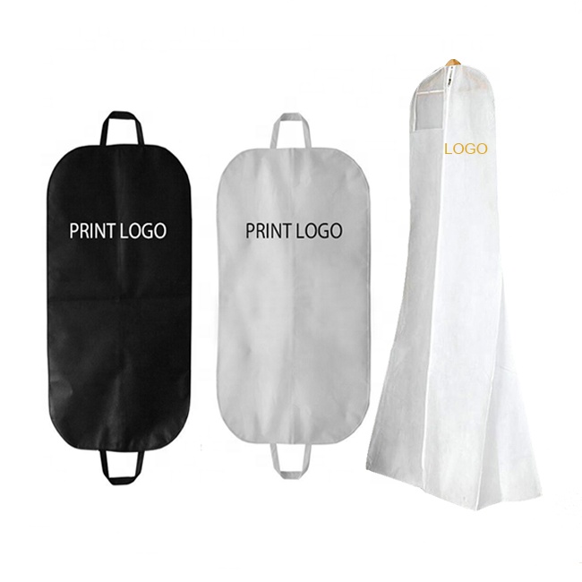 custom black white biodegradable breathable men suit cover travel bridal long wedding dress gown garment bag with logo