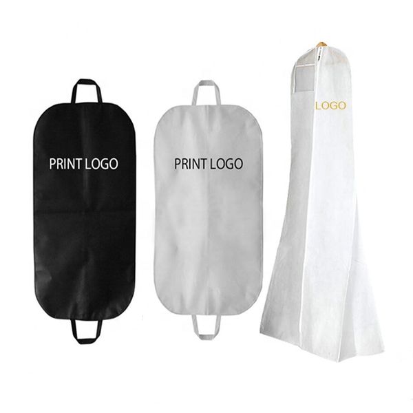 custom black white biodegradable breathable men suit cover travel bridal long wedding dress gown garment bag with logo