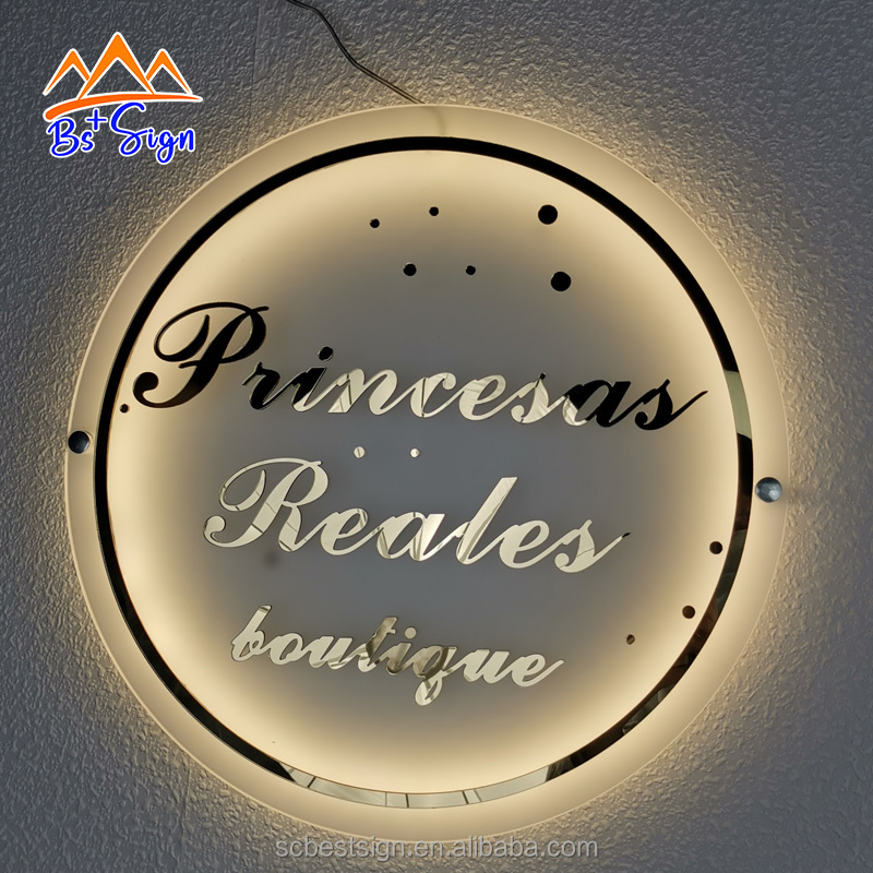 Custom Acrylic Mirror Gold Sign Salon Beauty Bar Business Sign LED Backlit Wall 3d Logo Sign Acrylic Boutique Logo