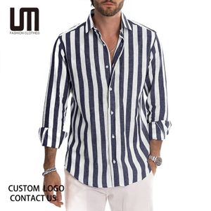 Liu Ming Hot Selling Summer Men Clothes Plus Size Long Sleeve Stripe Print Button Shirts Tops