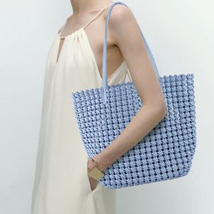2024 Factory Wholesale PU Leather Weave Shoulder Bag for Women Large Hollow-Out Woven Handbag New Fashion PU Woven Tote Bag