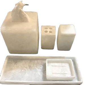Resin Handmade Bathroom Use Set Lotion Dispenser Toothbrush holder soap dish with marble pattern and aqua swirl pattern
