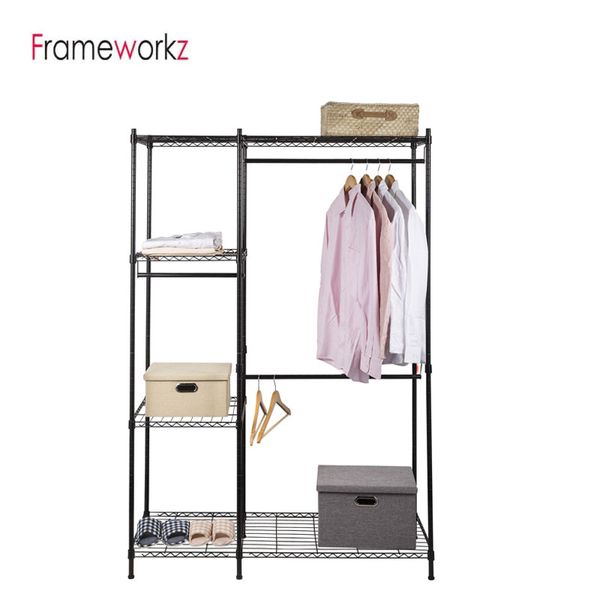 3 Tiers Metal Closet Organizer Clothes Wardrobe