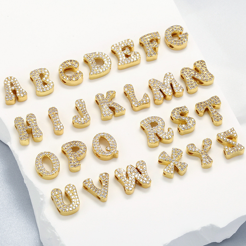 Wholesale Micro Inlaid Gold Plated Cz 26 Letters Zircon Charm Pendant Micro Pave Alphabet Initial Charm Jewelry Findings