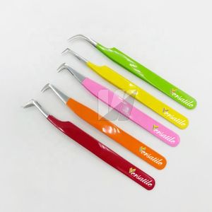 High Quality Japanese Stainless Steel Eyelash Extension Tweezers Custom Logo Color Coated Sustainable Pointed Volume Eyebrow