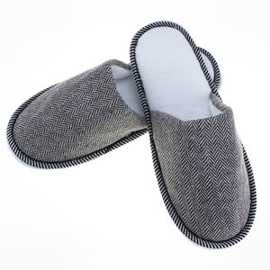 Black and White Striped Cotton Wool Disposable Hotel Slippers Non-Slip and Warm for Guests