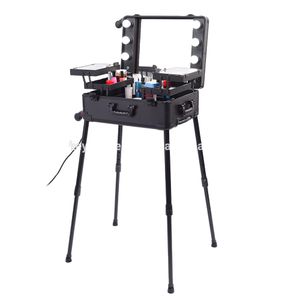 Factory Wholesale Makeup Artist Carrying Beauty Box Cosmetic Organizer with 6 LED Bulbs and 4 Detachable Wheels OEM Solution