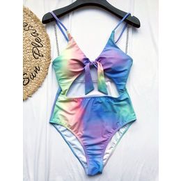 UV Protective Dye Cut-out Knot One Piece Swimsuit , Sustainable material , chlorine-resistant ,