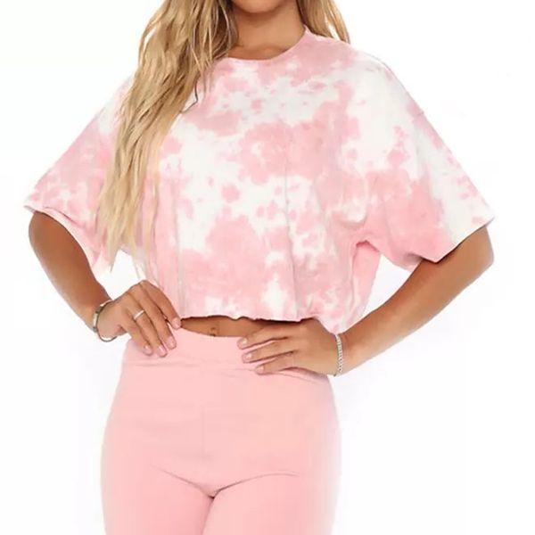 Fitness & Yoga Wear Hoodies Sweatshirts Women tie dye crop Tee Custom Design Short Sleeve Loose Fit T-Shirt Crop Top For Women