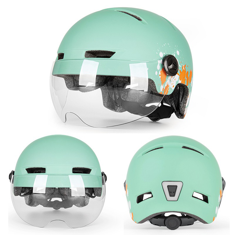CE Outdoor Helmet With Visor And Magnetic Lens Riding Bike Adult Bicycle Cycling Red LED Light Helmet