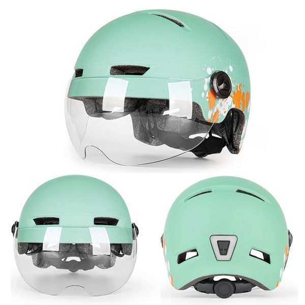 CE Outdoor Helmet With Visor And Magnetic Lens Riding Bike Adult Bicycle Cycling Red LED Light Helmet