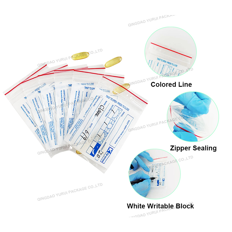 YURUI Factory Custom Small Ziplock Medicine Plastic Pharmacy Dispensing Packaging Airtight Drug Tablet Zipper Medical Envelope