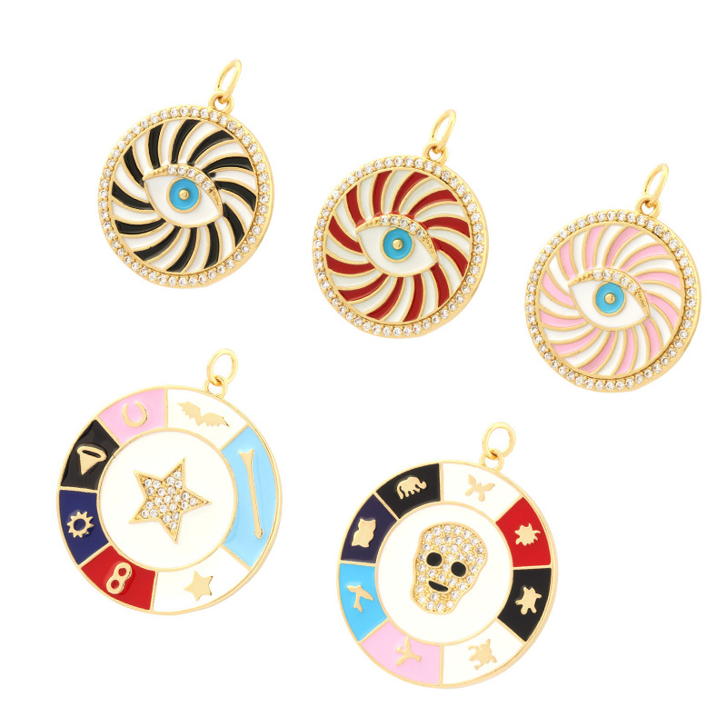 Nanjing Youerjia Technology Co., Ltd. High Quality Gold Plated Micro Inlaid Zircon Round Eye Pendant Five-Pointed Star Skull Enamel Pendant Jewelry Accessory Finding