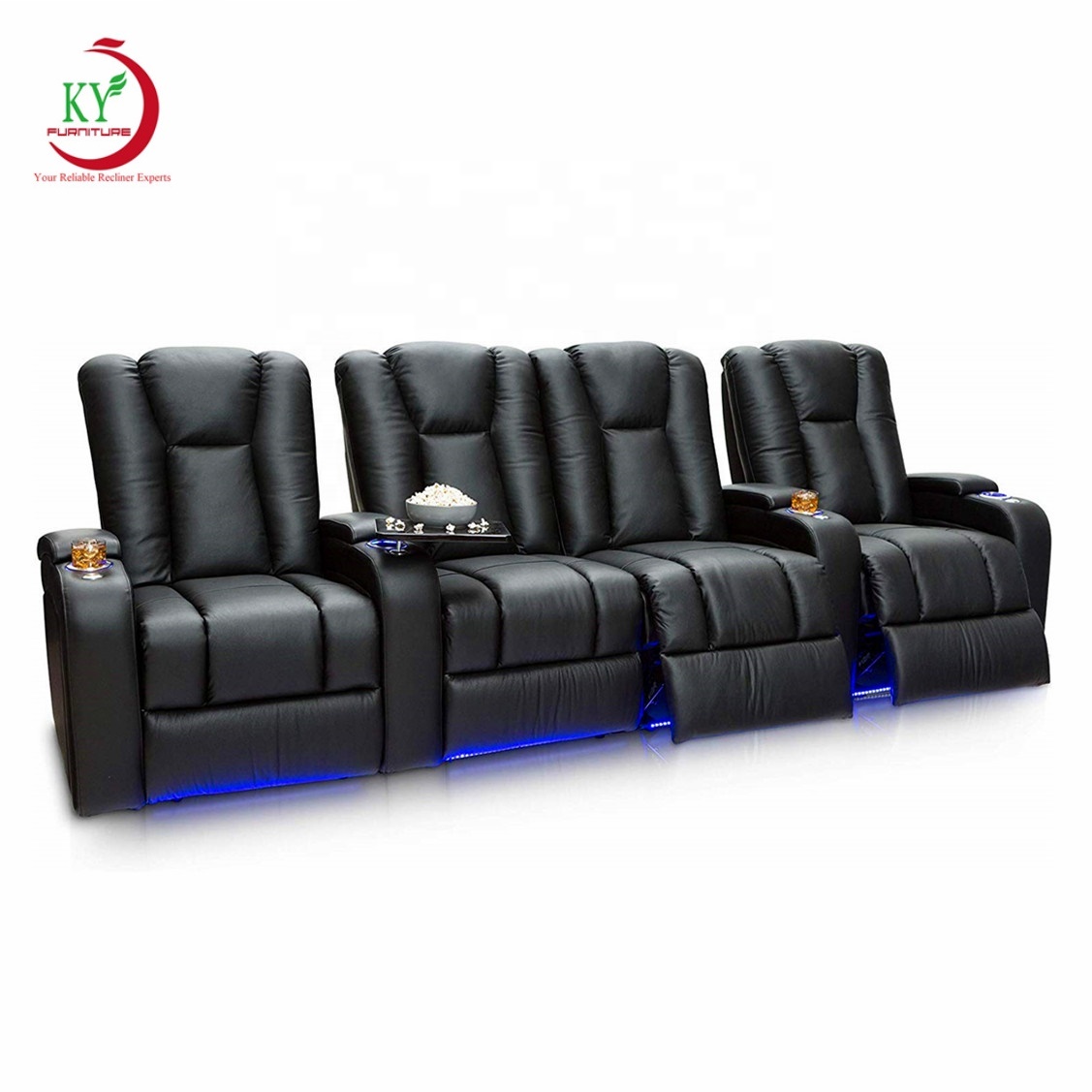 JKY Furniture Luxury Leather Recliner Home Theater Seating With Bluetooth Speaker For Cinema