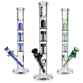 Phoenixglass 14 Inches Straight Tube Glass Smoking Water Pipe Crystal Base Double 6 Tree Arms Perc glass bong hookah shisha