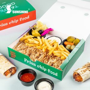 Disposable Fast Food Packaging French Fries Paper Takeaway Snacks Fried Chicken Roll Shawarma Churros Box With Dip Cup Insert