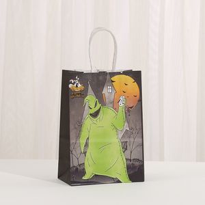 Halloween Kraft Paper Tote Bag Printed Cartoon Design for Party Candy & Gift Storage Food Packaging Ribbon Custom Logo Fur Use