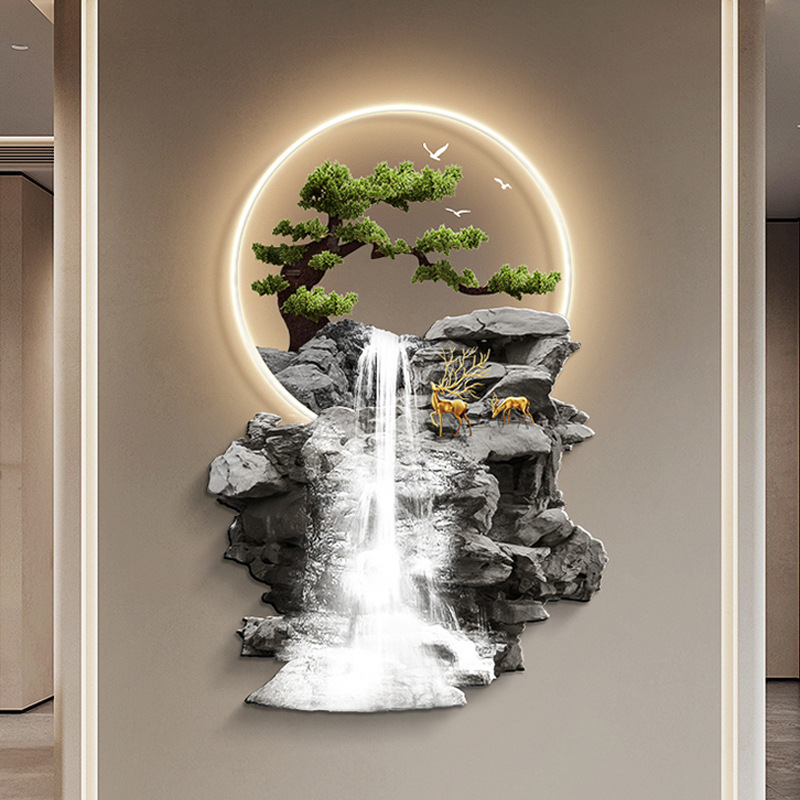 Yiwu City Suhang Crafts Co., Ltd. Factory direct selling decorative Landscape art Printing Decor with acrylic diamonds painting home wall decor with LED light