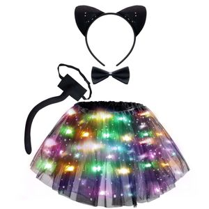 Girls LED Light Animal Glow Tutu Headband Tail Halloween Christmas Party Set