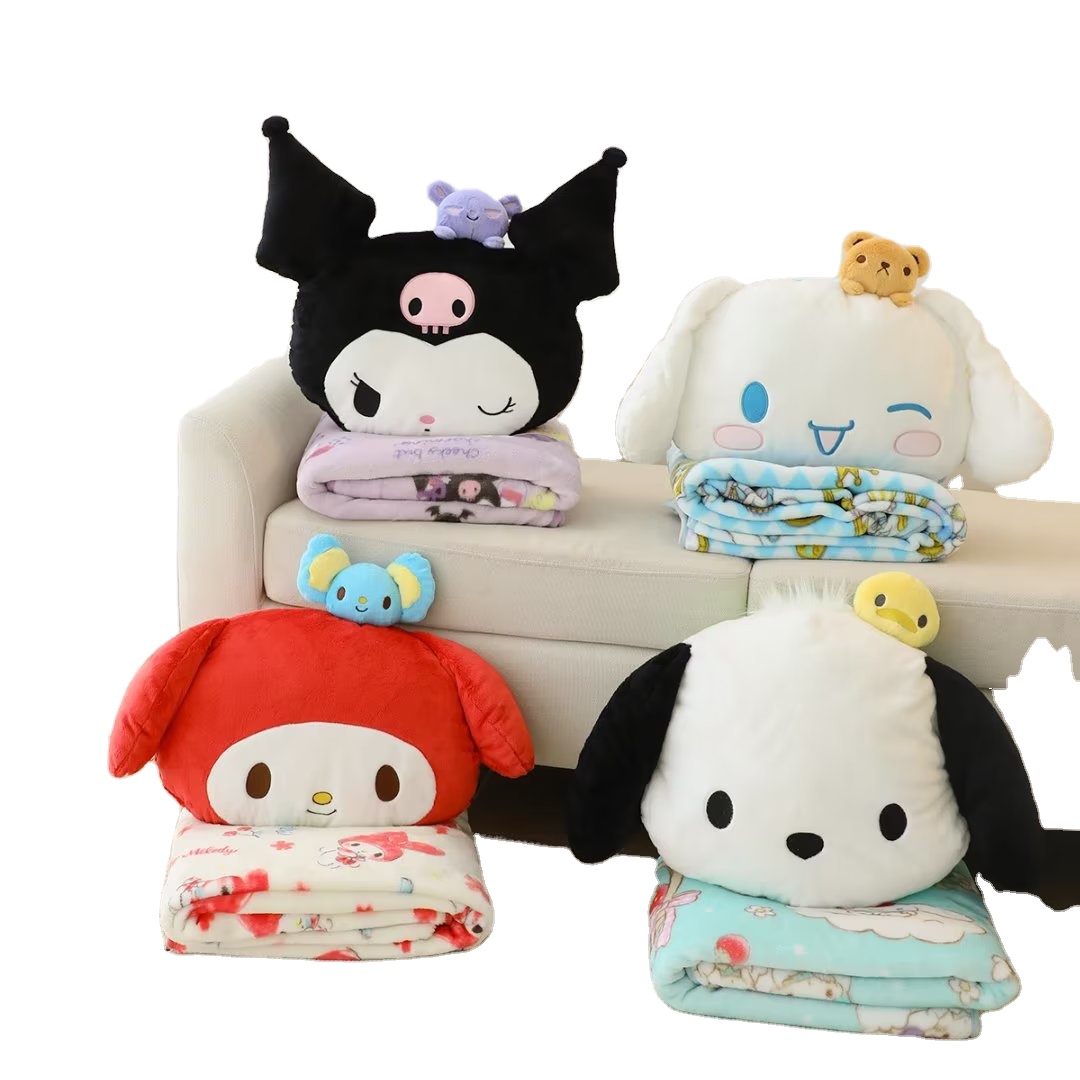 Dongyang Yalong Trade Co., Ltd. New Cartoon Sanrios Kawaii Plush Pillow Blanket Cute Kuromi Melody Cinnamoroll Soft Warm Nap Pillow Blanket Sofa Blankets