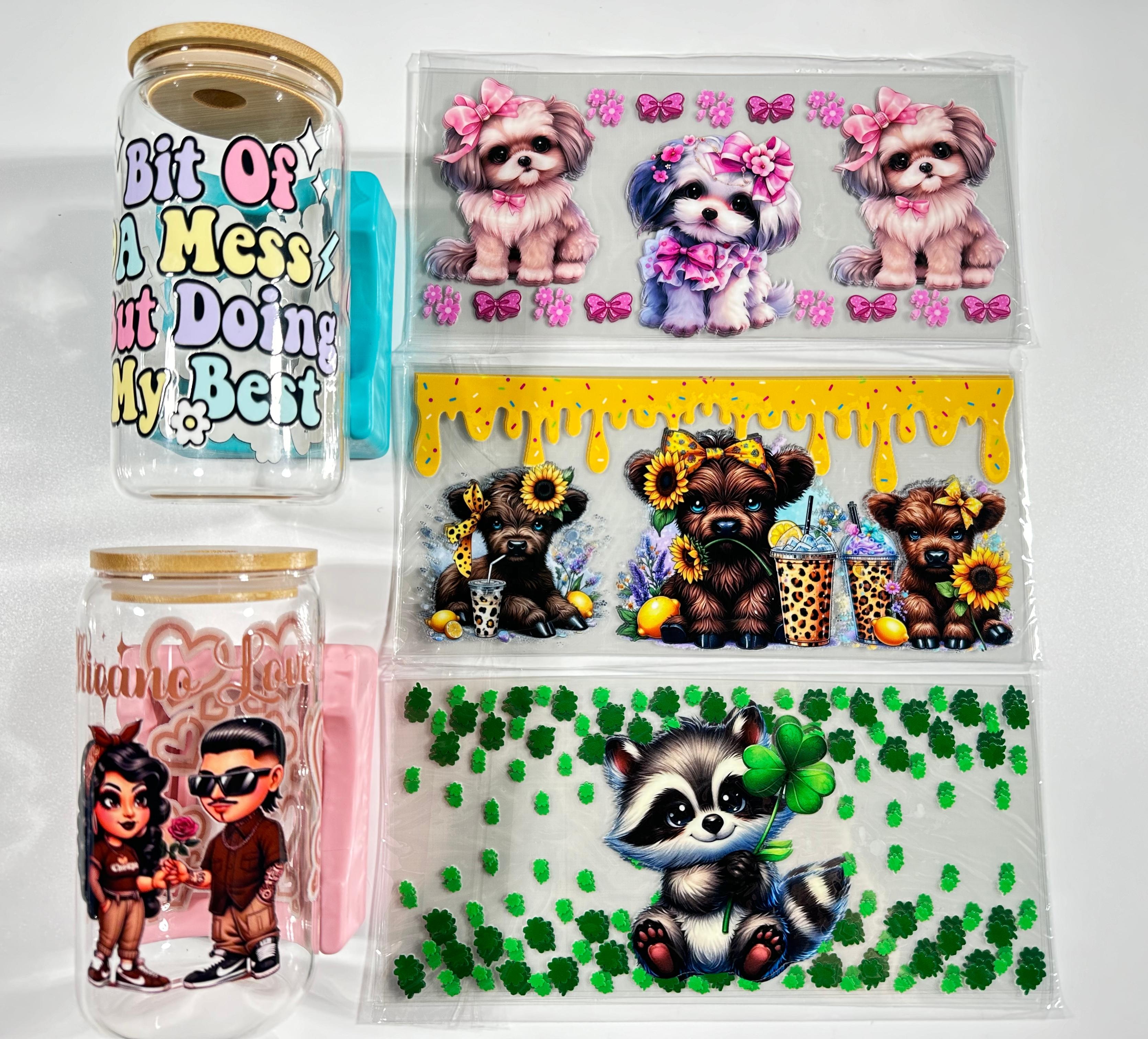 wholesale Custom Design 16oz 20oz Dtf Cup Wrap Transfers Waterproof Bottle Brand Logo UV Transfer Label Sticker For Glass Cups